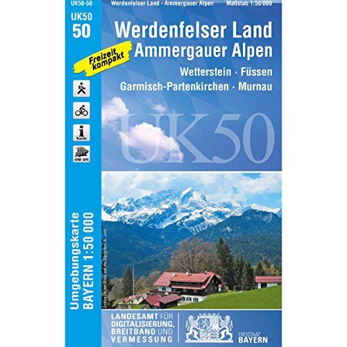 UK50-50 Werdenfelser Land, Ammergauer Alpen: Wettersteingebirge, Füssen, Garmisch-Partenkirchen, Murnau a.Staffelsee, Oberammergau, Kloster Ettal, ... Karte Freizeitkarte Wanderkarte)