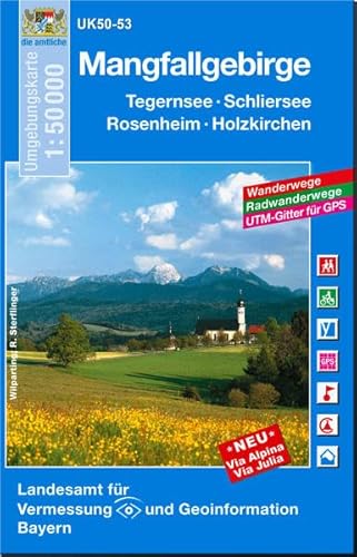 UK50-53 Mangfallgebirge: Tegernsee, Schliersee, Rosenheim, Holzkirchen, Miesbach, Bad Aibling, Kolbermoor, Bayrischzell, Kiefersfelden: Tegernsee, ... Karte Freizeitkarte Wanderkarte)