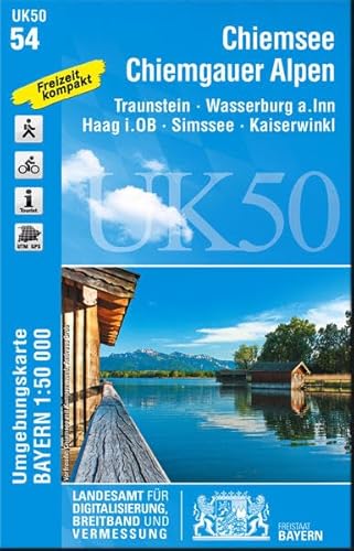 UK50-54 Chiemsee, Chiemgauer Alpen: Traunstein, Wasserburg a.Inn, Haag i.OB, Simssee, Kaiserwinkl, Schloss Herrenchiemsee, Traunreut, Trostberg, ... Karte Freizeitkarte Wanderkarte)