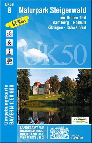 UK50-8 Naturpark Steigerwald, nördlicher Teil: Bamberg, Haßfurt, Kitzingen, Schweinfurt, Volkach, Zell a.Main, Baunach, Schlüsselfeld, Prichsenstadt, ... Karte Freizeitkarte Wanderkarte)