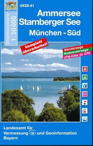 UK50-41 Ammersee, Starnberger See, München-Süd: Starnberg, Wolfratshausen, Geretsried, Holzkirchen, Weilheim i.OB, Herrsching a.Ammersee, Germering, ... Karte Freizeitkarte Wanderkarte)