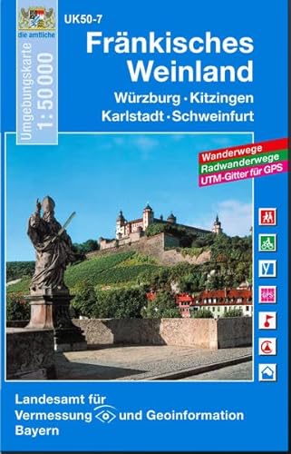 UK50-7 Fränkisches Weinland: Würzburg, Kitzingen, Karlstadt, Schweinfurt, Arnstein, Volkach, Dettelbach, Iphofen, Marktbreit, Ochsenfurt, Röttingen, ... Karte Freizeitkarte Wanderkarte)