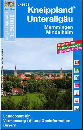 Kneippland Unterallgäu 1:50 000 (UK 50-38): Memmingen, Mindelheim. Wanderwege, Radwanderwege, UTM-Gitter f. GPS (UK50 Umgebungskarte 1:50000 Bayern Topographische Karte Freizeitkarte Wanderkarte)