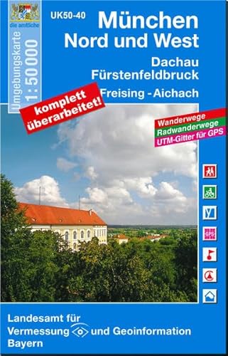 UK50-40 München Nord und West: Dachau, Fürstenfeldbruck, Freising, Aichach, Germering, Geltendorf, Unterschleissheim, Garching b.München, ... Karte Freizeitkarte Wanderkarte)
