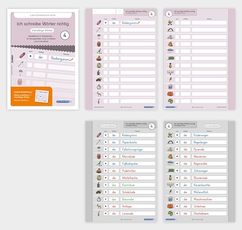 Ich schreibe Wörter richtig - Abreißblock 4 - Lernzielkontrolle - Viersilbige Wörter: Ein Klassensatz mit 30 Übungsblättern und 24 Bildern von sternchenverlag