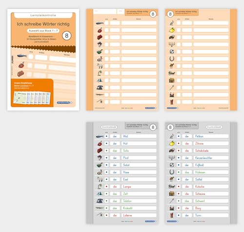 Ich schreibe Wörter richtig - Abreißblock 8 - Lernzielkontrolle - Auswahl Lernwörter aus Block 1-7: Ein Klassensatz mit 30 Übungsblättern und 24 Bildern Ich schreibe Wörter richtig - Abreißblock 8 - Lernzielkontrolle - Auswahl Lernwörter aus Block 1-7: Ein Klassensatz mit 30 Übungsblättern und 24 Bildern