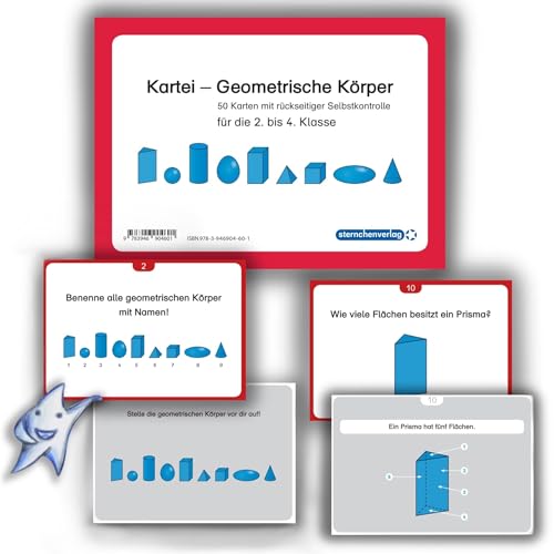 Kartei - Geometrische Körper für die 2. bis 4. Klasse: 50 stabile Karten DIN A6 mit rückseitigen Lösungen in transparenter Box von sternchenverlag