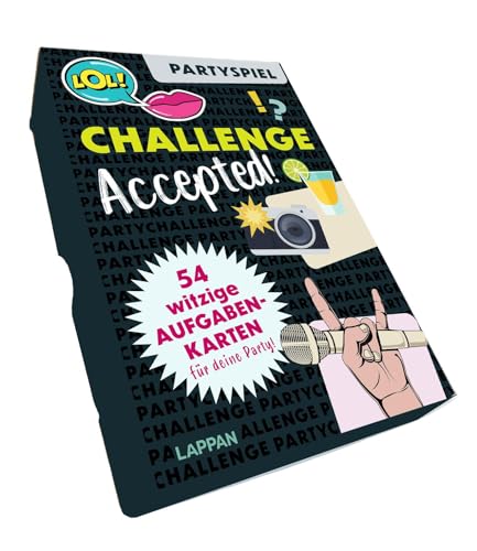 Challenge accepted!: Kartenspiel mit 54 witzigen Aufgaben für deine Party | Lustige Fotoaufgaben, Trinkspiele und witzige Herausforderungen für große Runden | Partyspiel für Erwachsene von Lappan
