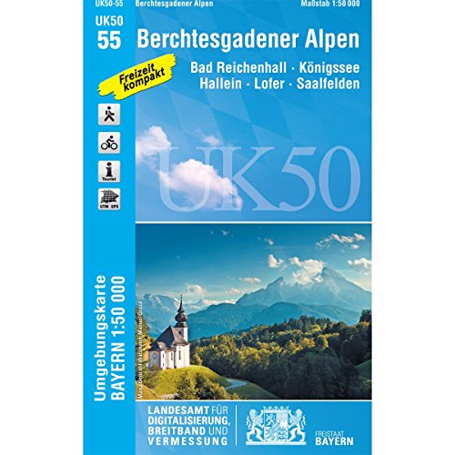 UK50-55 Berchtesgadener Alpen: Bad Reichenhall, Königssee, Hallein, Lofer, Saalfelden, Bischofswiesen, Inzell, Chiemgauer Alpen, Predigtstuhl, ... Karte Freizeitkarte Wanderkarte)