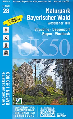 UK50-28 Naturpark Bayerischer Wald, westlicher Teil: Straubing, Deggendorf, Regen, Viechtach, Wörth a.d.Donau, Geiselhöring, Bogen, Bad Kötzting, ... Karte Freizeitkarte Wanderkarte)