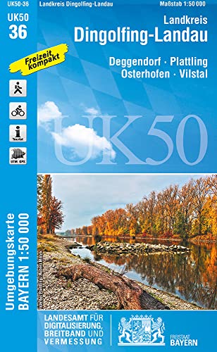 UK50-36 Landkreis Dingolfing-Landau: Deggendorf, Plattling, Osterhofen, Vilstal, Geiselhöring, Hengersberg, Wallersdorf, Gäuboden, untere Isar, ... Karte Freizeitkarte Wanderkarte)