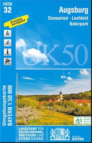 NP Augsburg (UK 50-32): Donauried, Lechfeld, Naturpark Westliche Wälder, Höchstädt a.d.Donau, Rain, Wertingen, Neusäß, Gersthofen, Bobingen, ... Karte Freizeitkarte Wanderkarte)