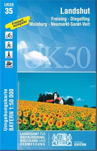 UK50-35 Landshut 1:50 000: Freising, Dingolfing, Mainburg, Neumarkt-Sankt-Veit, Rottenburg a.d.Laaber, Moosburg a.d.Isar, Taufkirchen (Vils), ... Karte Freizeitkarte Wanderkarte)