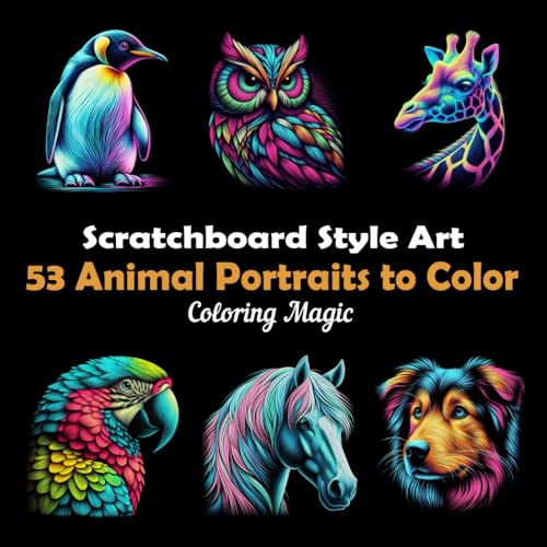 53 Animal Portraits to Color: Adorable and Exotic Species of Mammals, Birds, Reptiles, Amphibians, Fish, Crustaceans from Zoos, Farms, and Aquariums (Scratch Art Style Coloring Adventure) von Independently published