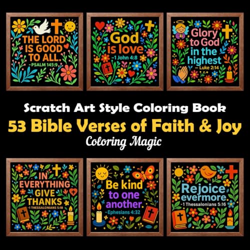 53 Bible Verses of Faith & Joy (A Year-Long Devotional Coloring Journey): Teens and Adults Coloring Book | Scratch Style Art on Black Background | ... Background Scratch Art Style Coloring Series) von Independently published