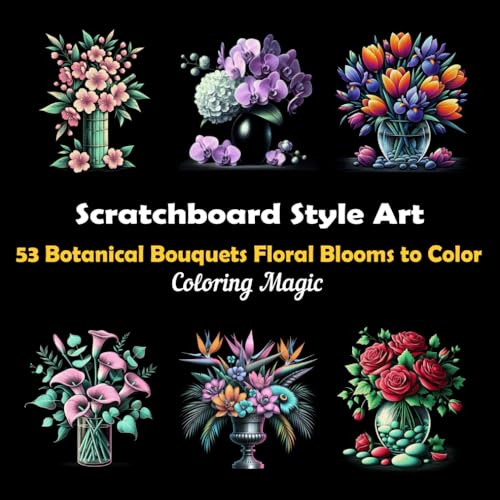 53 Botanical Bouquets Floral Blooms to Color: An adult coloring book featuring elegant black and white scratch art sketches with black background (Black Background Scratch Art Style Coloring Series) von Independently published