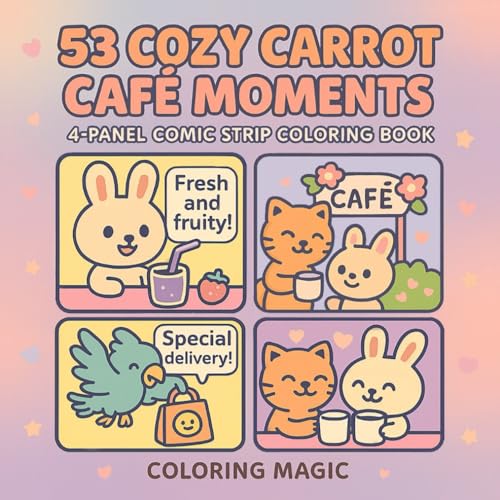 53 Cozy Carrot Cafe Moments: 4-Panel Comic Strip Coloring Book for Adults & Teens | Bold & Easy | Stress Relief | Relaxation | Funny | Humor | Cute 53 Cozy Carrot Cafe Moments: 4-Panel Comic Strip Coloring Book for Adults & Teens | Bold & Easy | Stress Relief | Relaxation | Funny | Humor | Cute von Independently published