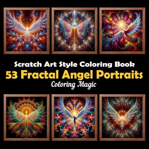 53 Fractal Angel Portraits: Stress Relief Scratch Art Style Coloring Book for Adults & Teens, Fractal on Black Background, Mindfulness Relaxation (Black Background Scratch Art Style Coloring Series) von Independently published