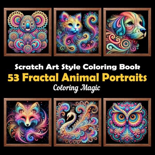 53 Fractal Animal Portraits: Stress Relief Scratch Art Style Adult Coloring Book, Mammals, Birds, Reptiles, Amphibians, Fish, Crustaceans, Black ... Background Scratch Art Style Coloring Series) von Independently published