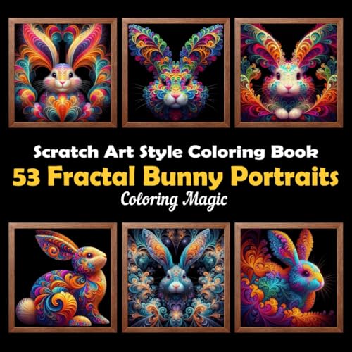53 Fractal Bunny Portraits: Stress Relief Scratch Art Style Coloring Book for Adults & Teens, Fractal on Black Background, Mindfulness Relaxation (Black Background Scratch Art Style Coloring Series) von Independently published
