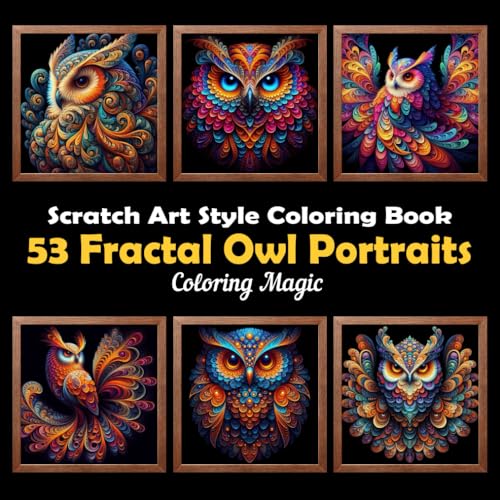 53 Fractal Owl Portraits: Stress Relief Scratch Art Style Coloring Book for Adults & Teens, Fractal on Black Background, Mindfulness Relaxation (Black Background Scratch Art Style Coloring Series) von Independently published