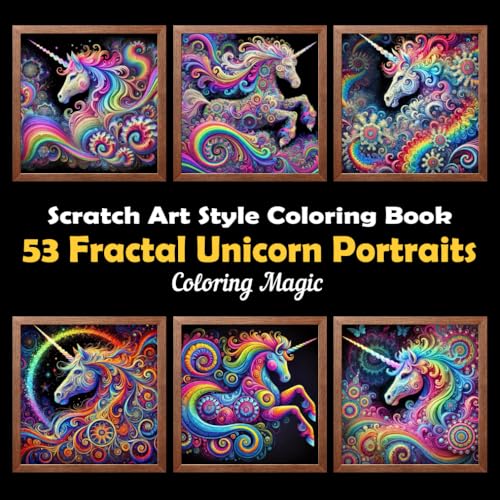 53 Fractal Unicorn Portraits: Stress Relief Scratch Art Style Coloring Book for Adults & Teens, Fractal on Black Background, Mindfulness Relaxation (Black Background Scratch Art Style Coloring Series) von Independently published