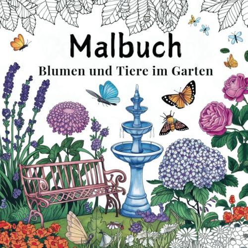 Blumen und Tiere im Garten: Malbuch für Erwachsene mit 51 bezaubernden Motiven für innere Ruhe und Entspannung von Independently published