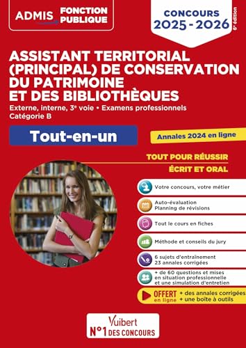 Concours Assistant territorial et Assistant principal de conservation du patrimoine et des bibliothèques - Catégorie B - Tout-en-un: Concours externe, ... 3e voie - Examens professionnels - 2025-2026