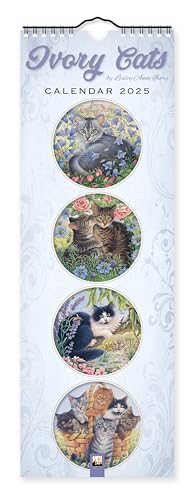 Ivory Cats – Gemalte Katzen – Slimline-Kalender 2025: Original Flame Tree Publishing-Kalender Slimeline [Mehrsprachig] [Kalender]