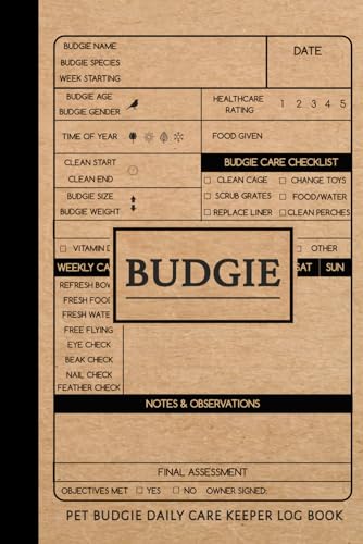 Budgie Pet Daily Care Log Book: Budgie Carers Journal. Detail & Note Daily Tasks. Ideal for Pet Owners, Veterinarians, and Animal Lovers von Moonpeak Library