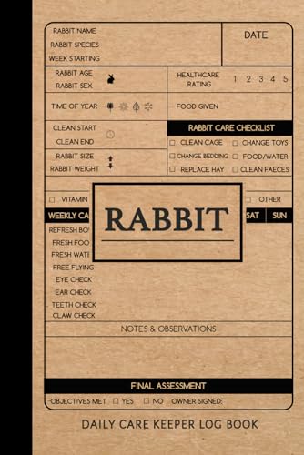 Rabbit Daily Care Keeper Log Book: Hare Carers Journal. Detail & Note Daily Tasks. Ideal for Pet Owners, Veterinarians, and Animal Lovers von Moonpeak Library