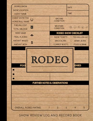 Rodeo Show Review Log and Record Book: Horse and Bull Riders Enthusiast Journal. Track and Note Every Exhibition. Ideal for Equestrian Performance Fans, Sports Betters, and Professionals von Moonpeak Library