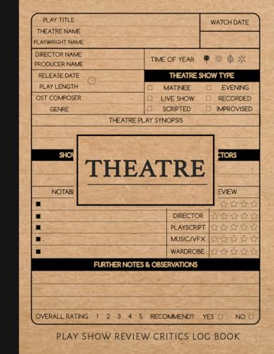 Theater Show Review Journal: Play Enthusiasts Log Book. Note and Detail Every Performance. Ideal for Fans of The Arts, Actors, and Directors von Moonpeak Library