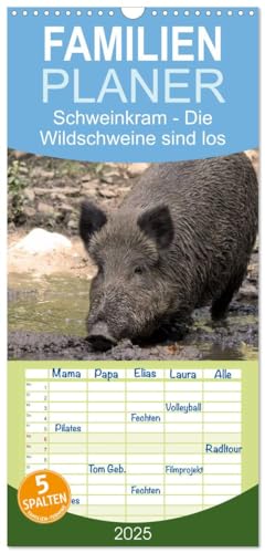 Familienplaner 2025 - Schweinkram - Die Wildschweine sind los mit 5 Spalten (Wandkalender, 21 cm x 45 cm), CALVENDO von CALVENDO