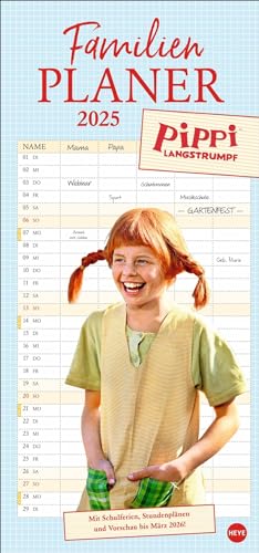 Pippi Langstrumpf Familienplaner 2025: Terminkalender 2025 mit Fotos aus den Kult-Filmen. Familienkalender mit 5 Spalten. Familien-Wandkalender mit Schulferien und Stundenplänen. (Familienplaner Heye)