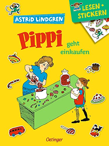 Lesen + Stickern. Pippi geht einkaufen: Astrid Lindgren Kinderbuch-Klassiker. Interaktives Buch zum Lesenlernen mit vielen bunten Stickern für Vorschul-Kinder ab 5 Jahren (Pippi Langstrumpf)