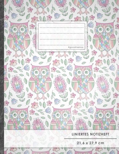 Liniertes Notizbuch • A4-Format, 100+ Seiten, Soft Cover, Register, Mit Rand, „Eulenmuster“ • Original #GoodMemos Lined Notebook • Perfekt als Deutschheft, Schulheft, Übungsheft, Lineatur 27