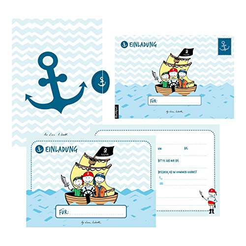 12 Einladungskarten Geburtstag Junge (Piraten). Handgemachte Geburtstag Einladungskarten zum Kindergeburtstag incl. 12 liebevollen Hand designten ... ... 12 liebevollen Hand designten Briefumschlägen von NOVA MD
