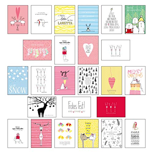 25 handgemachte Weihnachtskarten Teil 2: Hochwertiges Weihnachts-Postkarten-Set mit wunderschönen, detailverliebten und von Hand designten ... ... weihnachtlichen Sprüchen und Zitaten von NOVA MD