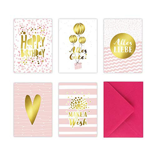 5 Geburtstagskarten im Set inkl. Umschläge in pink. Rosa Glückwunschkarten zum in DIN A6 mit edler Folienprägung in Gold. Klappkarten zum Geburtstag, Hochzeit, Geburt, Firmung, Konfirmation 5 Geburtstagskarten im Set inkl. Umschläge in pink. Rosa Glückwunschkarten zum in DIN A6 mit edler Folienprägung in Gold. Klappkarten zum Geburtstag, Hochzeit, Geburt, Firmung, Konfirmation