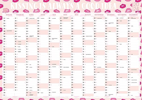 Großer rosa Wandkalender 2024 in DIN A1 (84 x 59,4 cm) für zu Hause oder das Büro. Rosa XXL Wandplaner, Jahreskalender für 12 Monate 2024, inkl. gesetzlichen und nicht-gesetzlichen Feiertage von NOVA MD