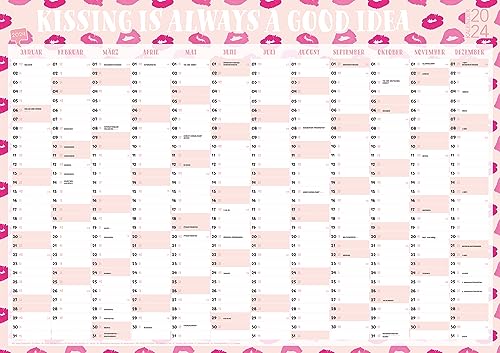 Großer rosa Wandkalender 2024 in DIN A1 (84 x 59,4 cm) für zu Hause oder das Büro. Rosa XXL Wandplaner, Jahreskalender für 12 Monate 2024, inkl. gesetzlichen und nicht-gesetzlichen Feiertage