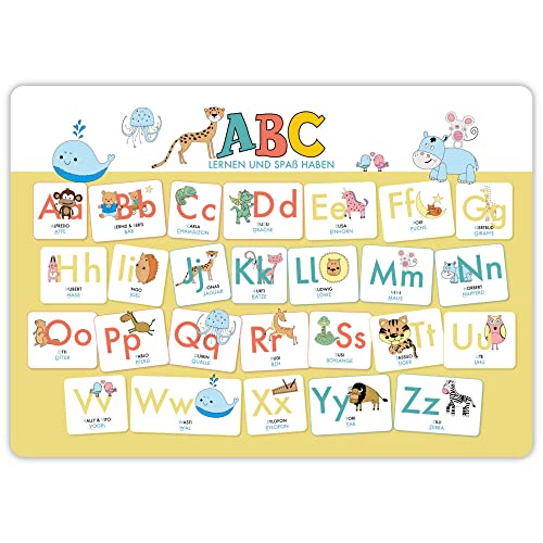 Hochwertiges ABC-Mini-Lernposter der Tiere (32,4 x 45,8 cm): Stabiler Karton, folienbeschichtet, abwischbar.: Auch als Schreibunterlage geeignet. Das ABC lernen und Spaß haben für Mädchen und Jungen!