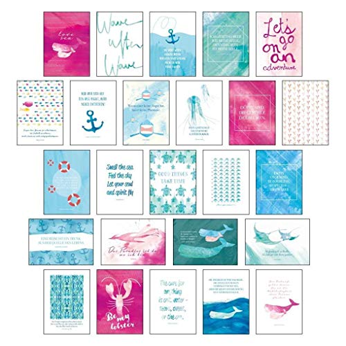 Postkarten Set "Sand & Sea" - 25 hochwertige Postkarten mit sommerlichen Motiven sowie inspirierenden und motivierenden Sprüchen & Zitaten zum ... Spruchkarten Sommer, Sonne, Strand & Meer von NOVA MD