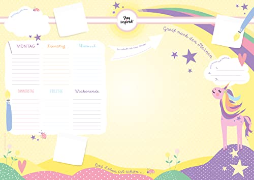 Schreibtischunterlage Kinder aus Papier in Gelb/Rosa mit Einhorn Motiv | 50 Blatt zum Abreißen in DIN A2: | Schreibtisch Unterlage für Mädchen Schreibtischunterlage Kinder aus Papier in Gelb/Rosa mit Einhorn Motiv | 50 Blatt zum Abreißen in DIN A2: | Schreibtisch Unterlage für Mädchen von Farbspiel