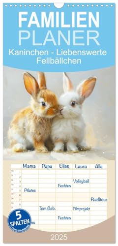Familienplaner 2025 - Kaninchen - Liebenswerte Fellbällchen mit 5 Spalten (Wandkalender, 21 cm x 45 cm), CALVENDO von CALVENDO