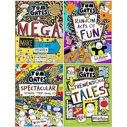 Tom Gates Series 4: 4 Books Collection Set By Liz Pichon (Mega Make and Do and Stories Too[Hardcover], Random Acts of Fun[Hardcover], Spectacular School Trip, Ten Tremendous Tales)
