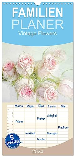 Familienplaner 2024 - Vintage Flowers mit 5 Spalten (Wandkalender, 21 cm x 45 cm) CALVENDO von CALVENDO