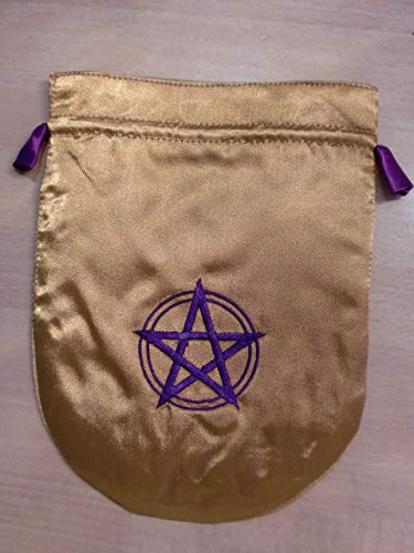 Tarot Beutel Pentagramm. Satin gold/purpur