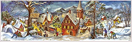 Nostalgischer Adventskalender/Weihnachtskalender mit Bildern und Glimmer "Kleines Dorf im Winter"
